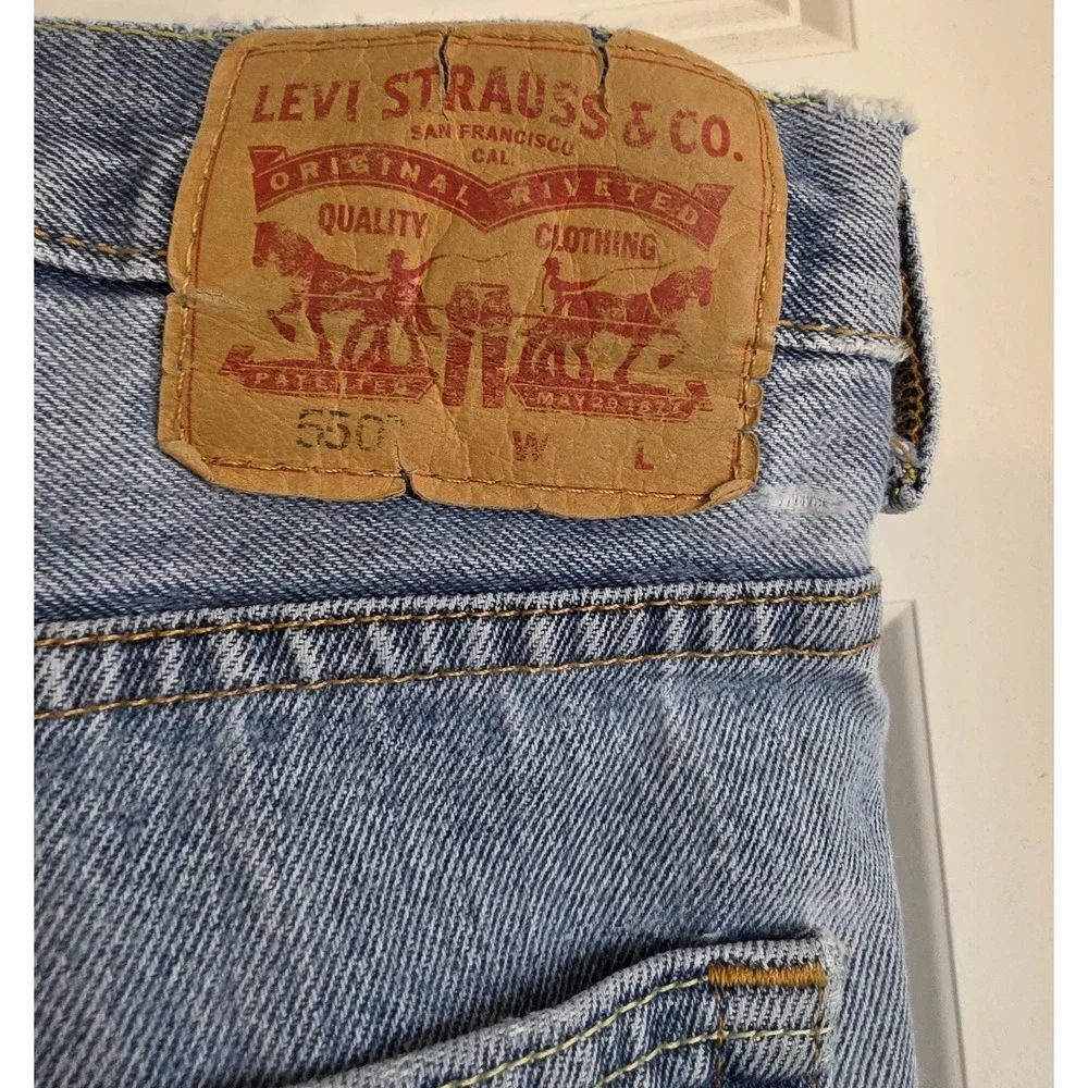 Men's Light Wash Denim Jeans — Distressed / Frayed Hem — Pre-Owned